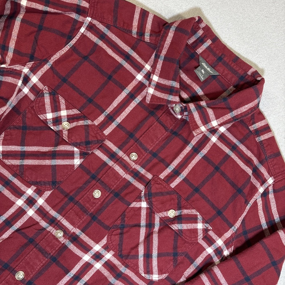 Eddie Bauer Shirt Womens Large Red Plaid Flannel Button Front Long Sleeve Cotton